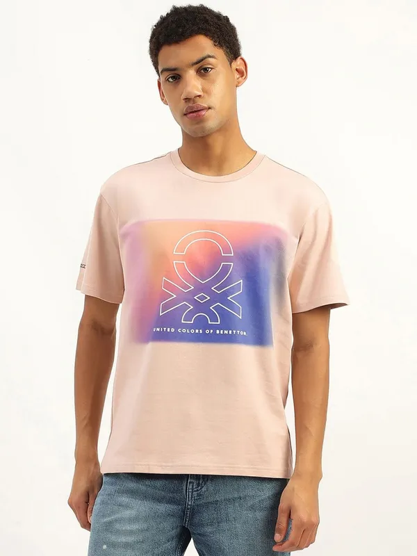 UCB peach printed round neck t-shirt