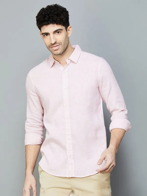 UCB pink stripe linen full sleeve shirt