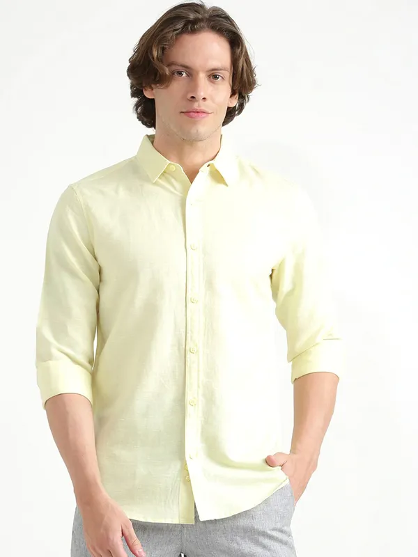 UCB plain casual shirt in light yellow for men