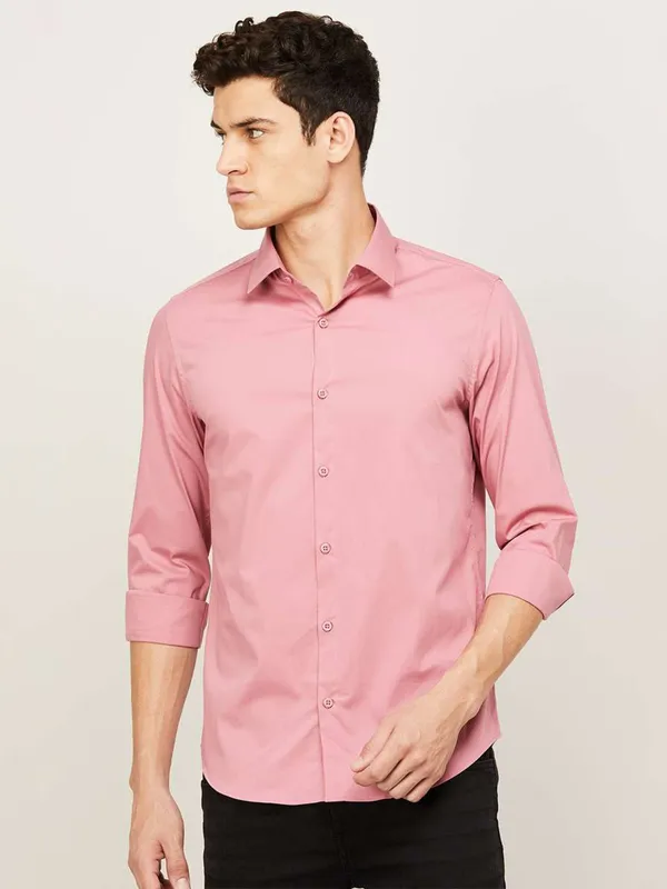 UCB plain cotton shirt in pink for casual wear