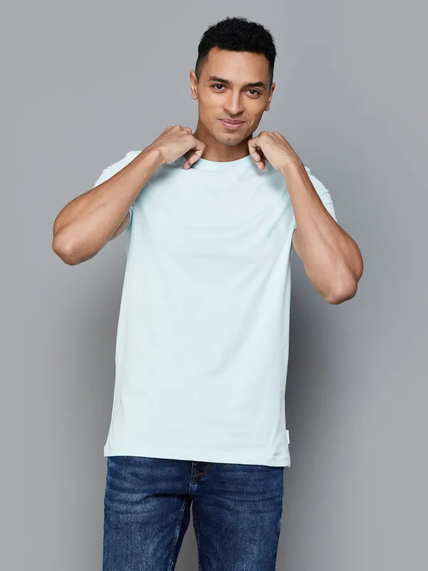 UCB plain light blue cotton slim fit t-shirt