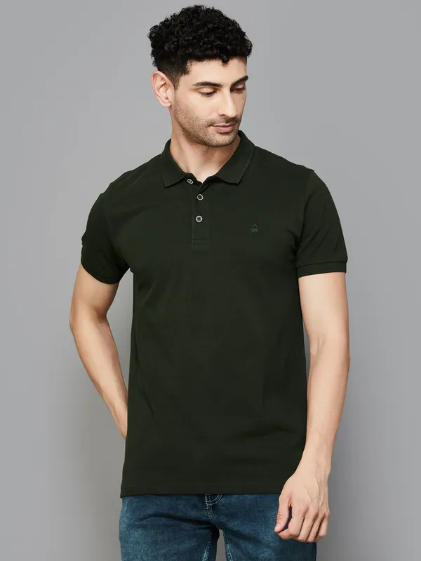 UCB plain olive polo t-shirt in cotton fabric