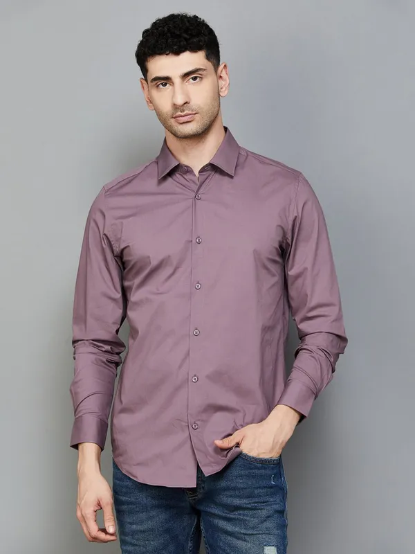 UCB plain purple cotton shirt with cutaway collar