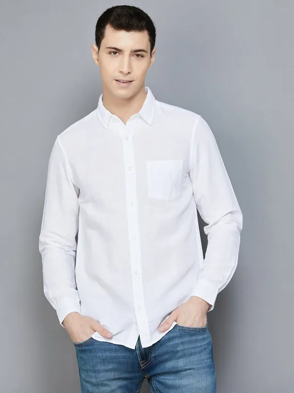 UCB plain white cotton full sleeve shirt