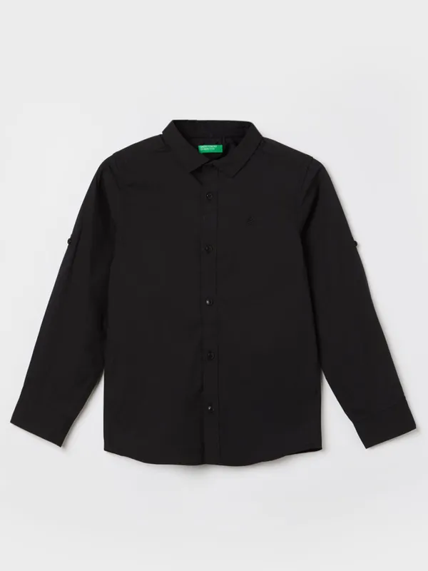 UCB plain black cotton shirt with full sleeves