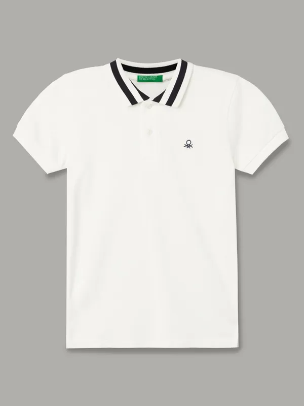 UCB plain white cotton t-shirt with polo neck
