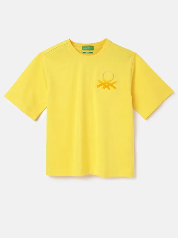 UCB plain yellow cotton half sleeve t-shirt