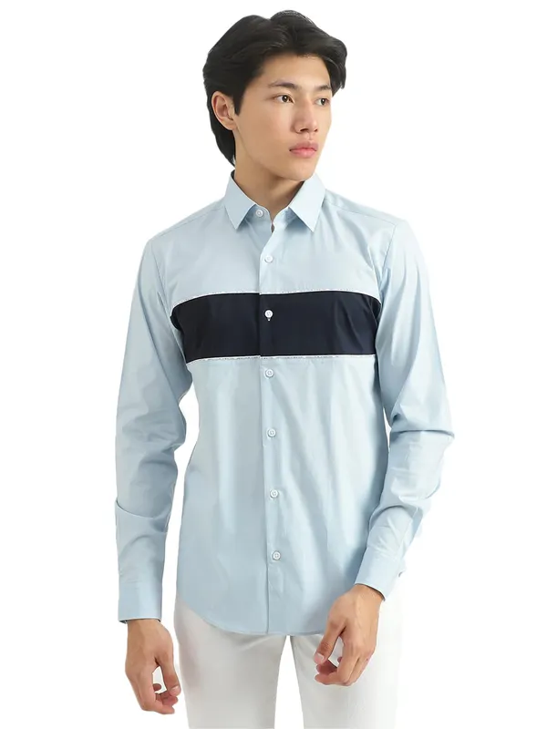 UCB powder blue cotton plain shirt for men