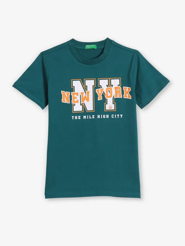 UCB printed mint green cotton half sleeve t-shirt