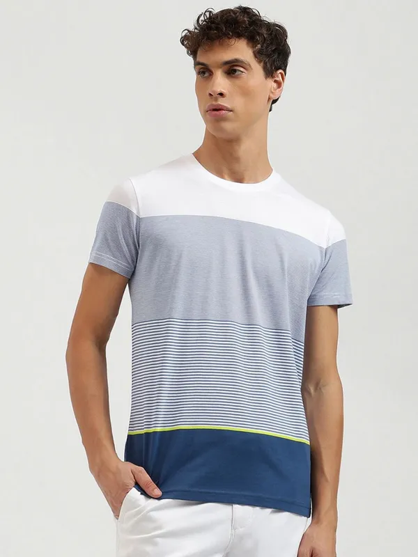 UCB printed white cotton  t-shirt with round neck