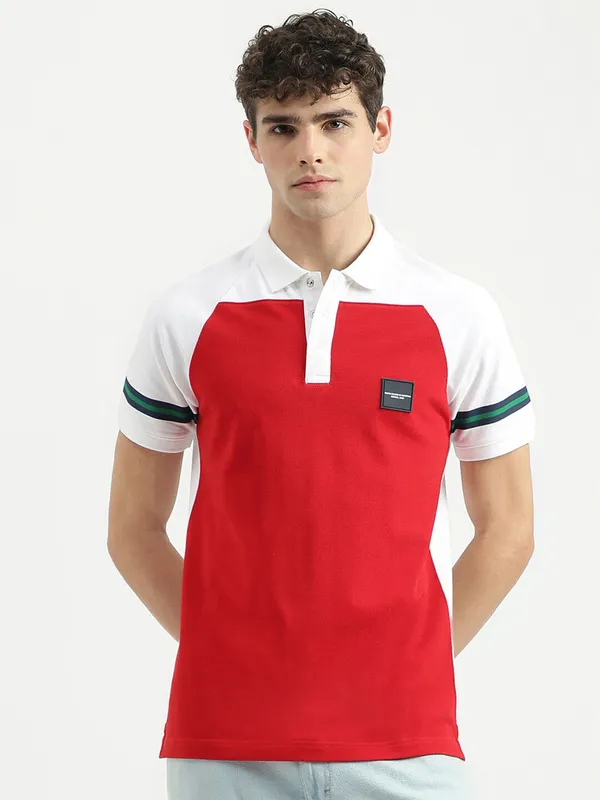 UCB red color block cotton t-shirt