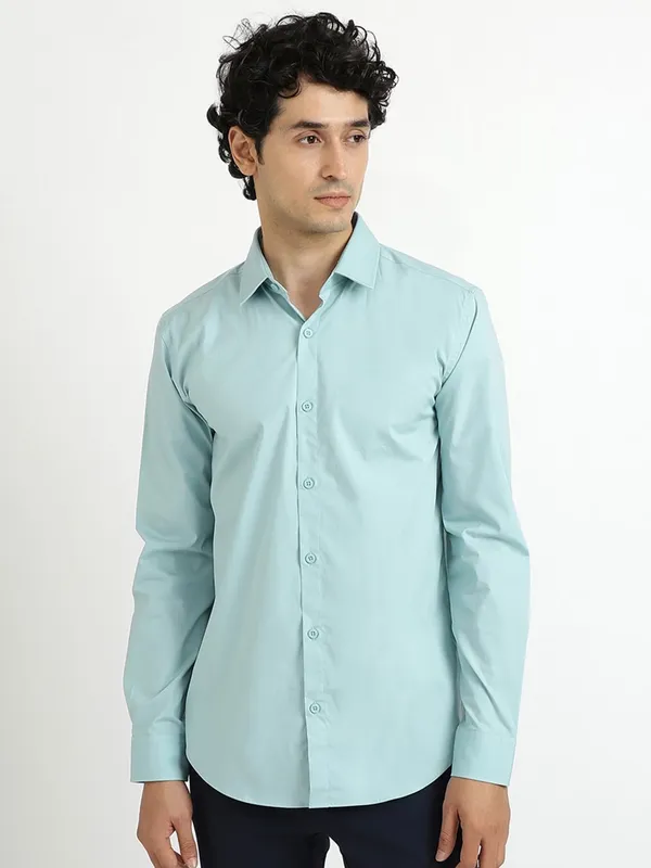 UCB sky blue plain slim fit shirt