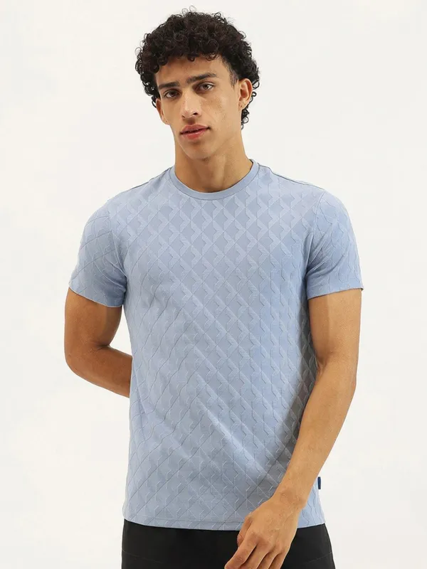 UCB sky blue textured round neck t-shirt