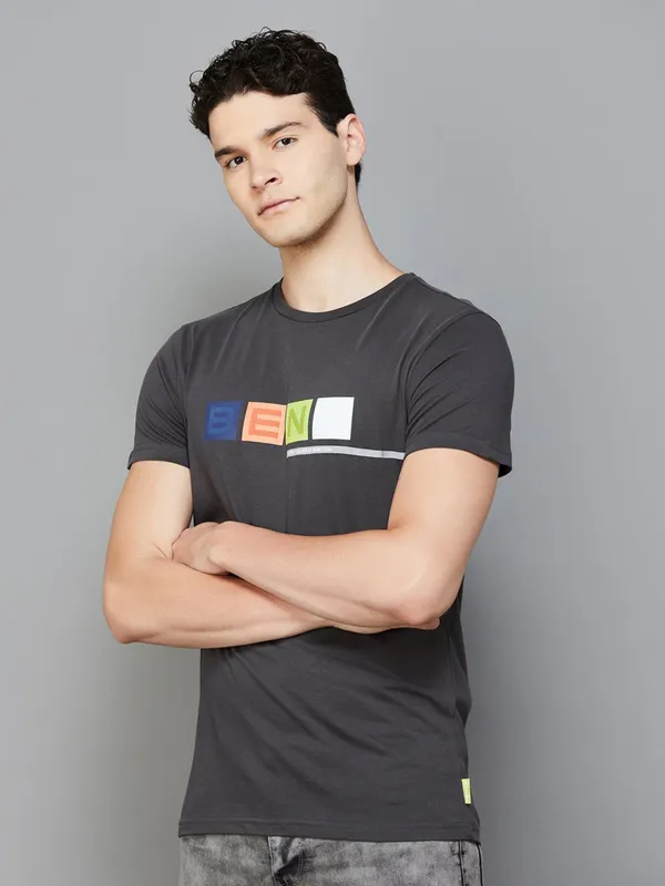 UCB slim fit charcoal cotton men t-shirt