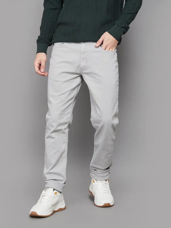 UCB solid light grey slim tapered fit denim jeans
