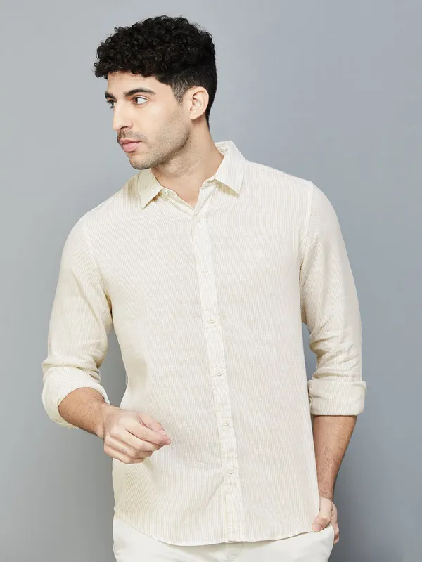 UCB stripe cream linen full sleeve shirt