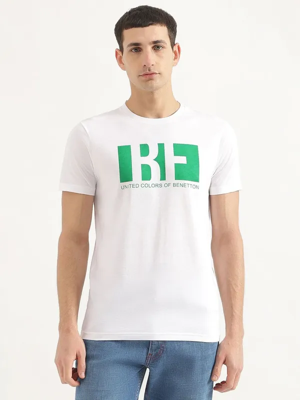 UCB white brand name cotton t-shirt