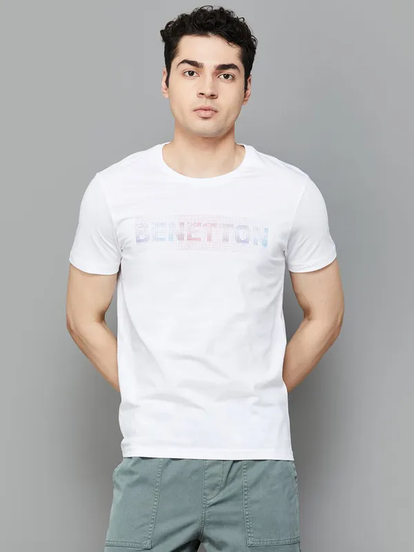 UCB white cotton half sleeve t-shirt for men
