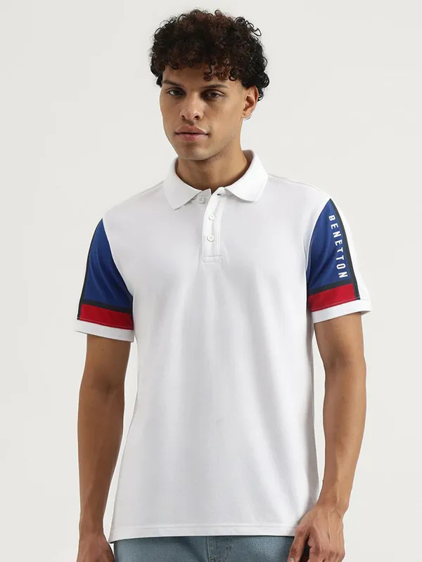 UCB white cotton polo neck t-shirt