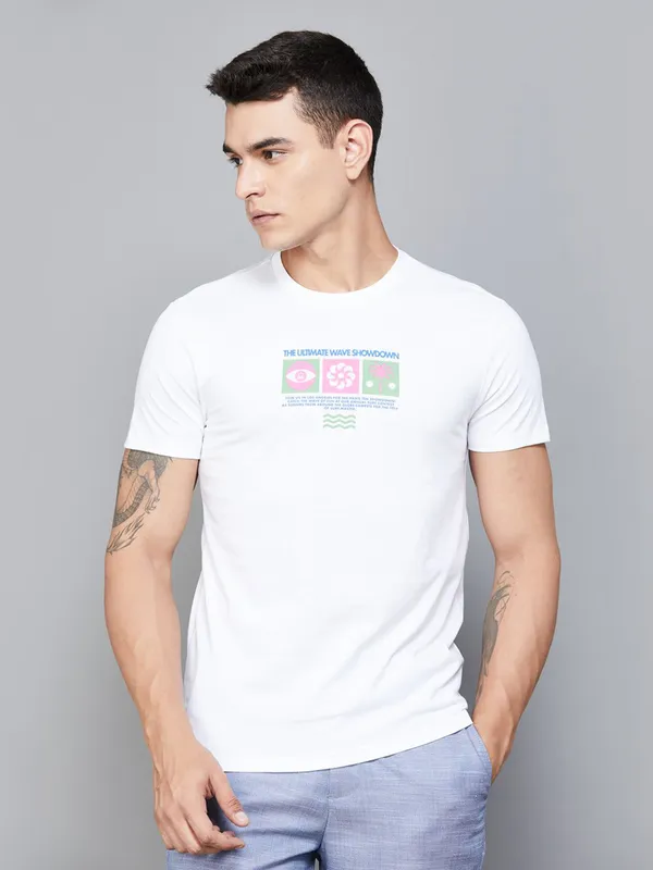 UCB white printed cotton t-shirt for casual wear