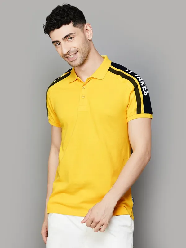 UCB yellow plain cotton t-shirt slim fit