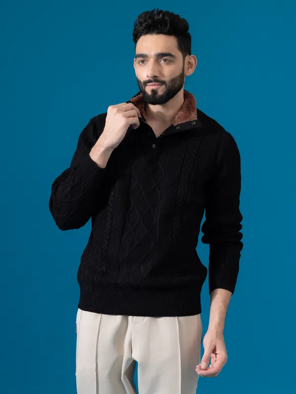 Unique black polo neck sweater t-shirt
