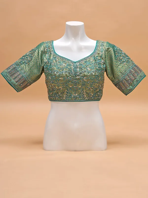 Unique green silk blouse