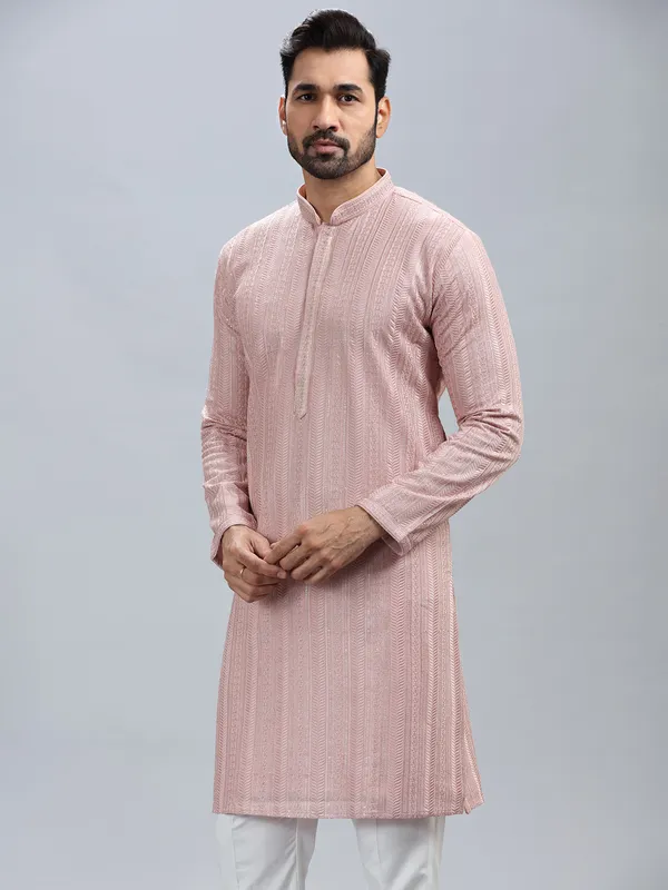 Unique onion pink georgette kurta set for men