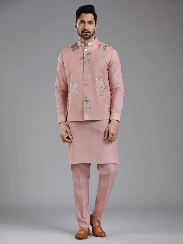 Unique onion pink waistcoat set for men
