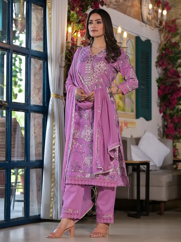 Unique purple hue cotton kurti set