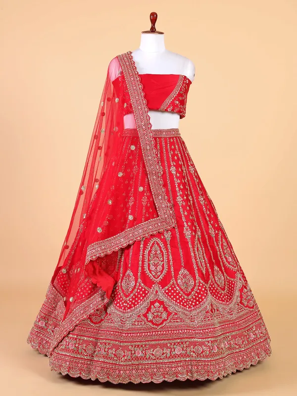 Unstiched red georgette lehenga choli