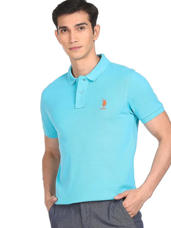 US Polo aqua cotton plain slim fit t shirt