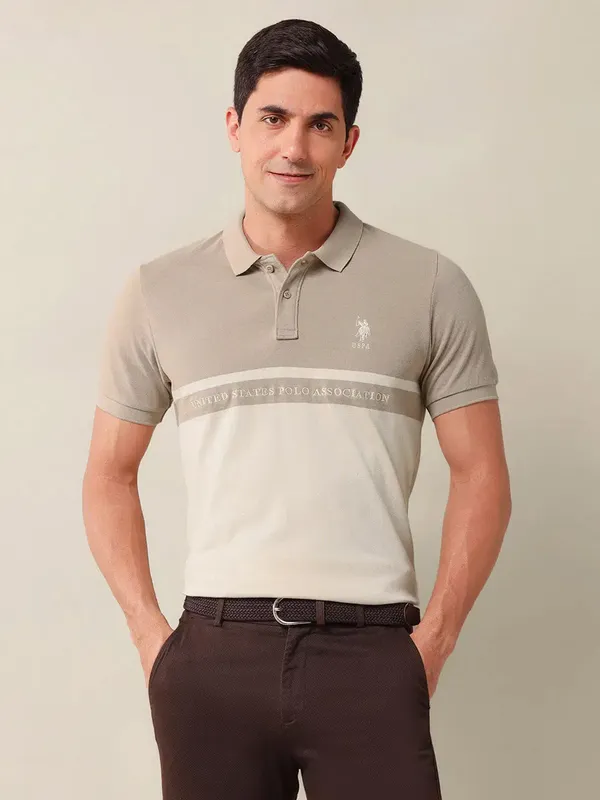 US POLO ASSN beige cotton t-shirt