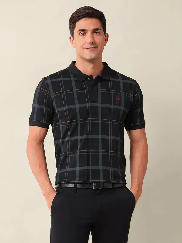 US POLO ASSN checks black cotton t-shirt