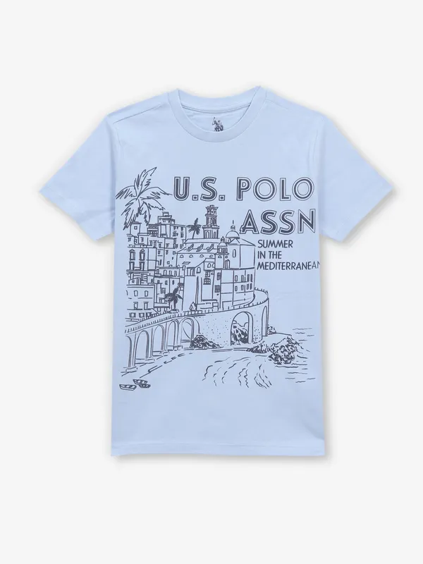 US POLO ASSN light blue printed cotton t-shirt