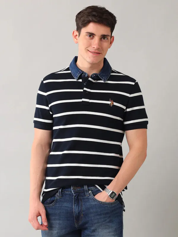 US POLO ASSN navy stripe cotton t-shirt