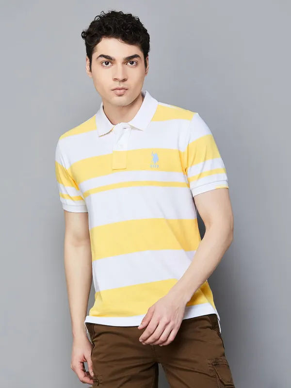 US POLO ASSN white and yellow stripe t-shirt