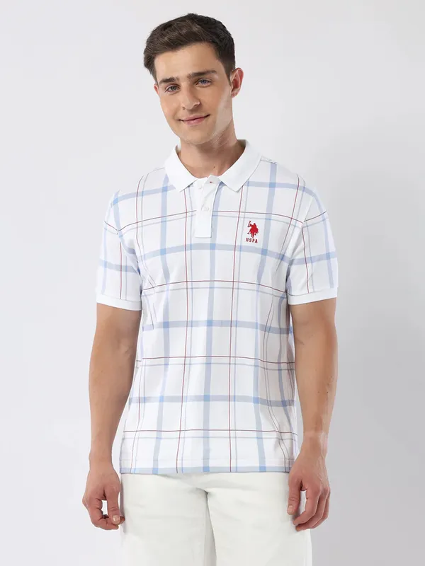US POLO ASSN white checks cotton t-shirt
