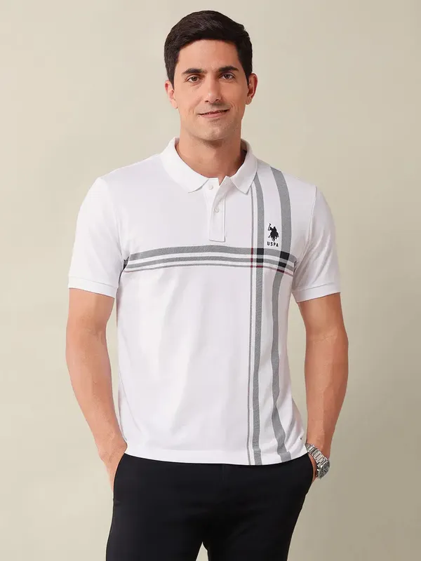 US POLO ASSN white printed cotton t-shirt for men