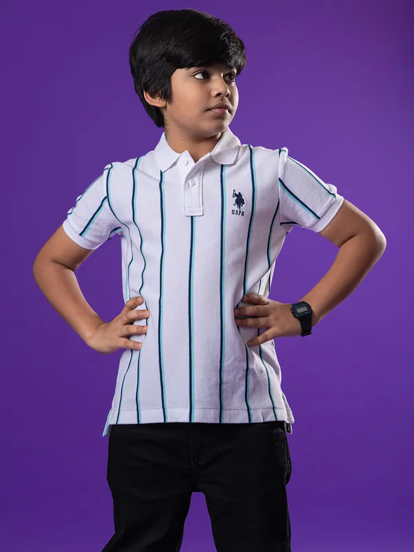 US POLO ASSN white striped cotton polo t-shirt