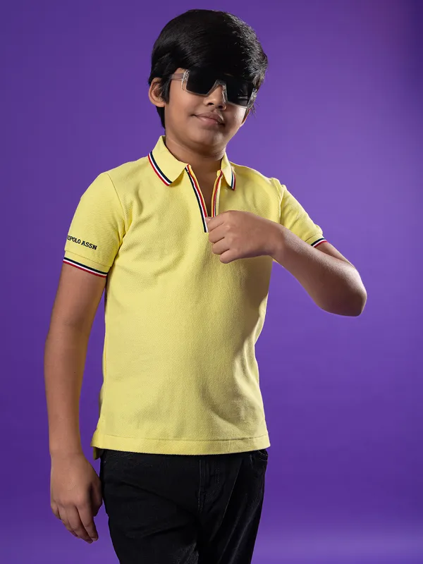 US POLO ASSN yellow zipper polo t-shirt for boys