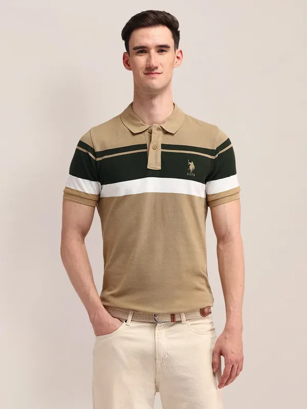 US POLO beige cotton slim fit t-shirt for men