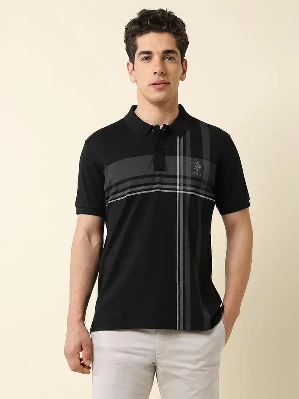 US POLO black printed slim fit cotton polo t-shirt