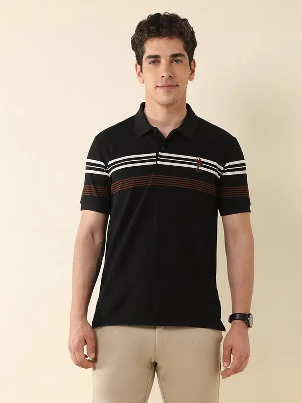 US POLO black slim fit striped polo t-shirt
