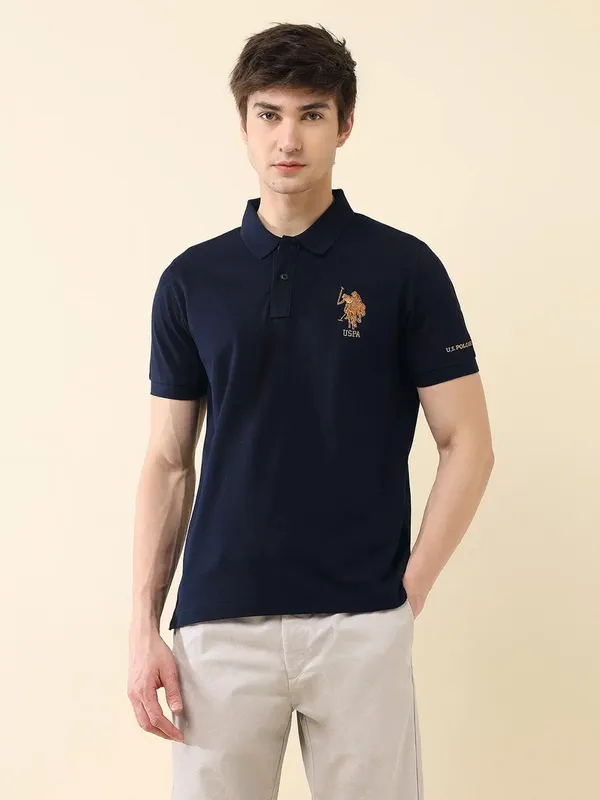 US POLO blue plain slim fit polo neck t-shirt
