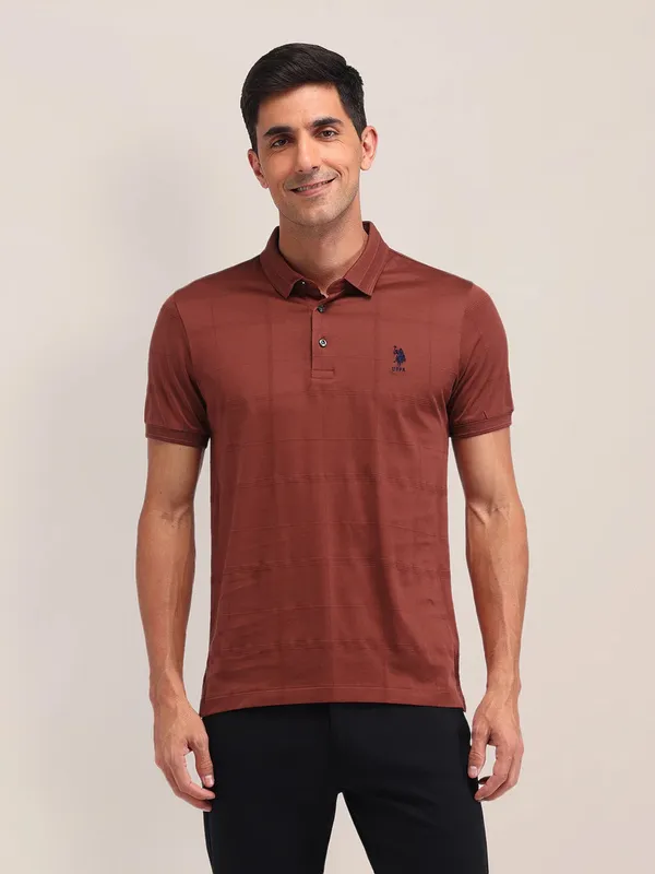 US POLO brown cotton slim fit men t-shirt