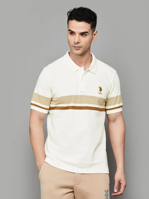 US POLO cotton beige slim fit t-shirt