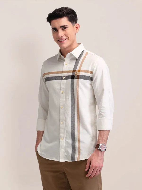 US POLO cotton striped off white shirt for men