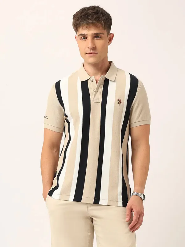 US POLO cream stripe polo t-shirt