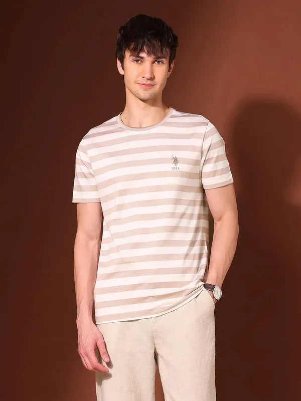 US POLO cream striped cotton slim fit t-shirt